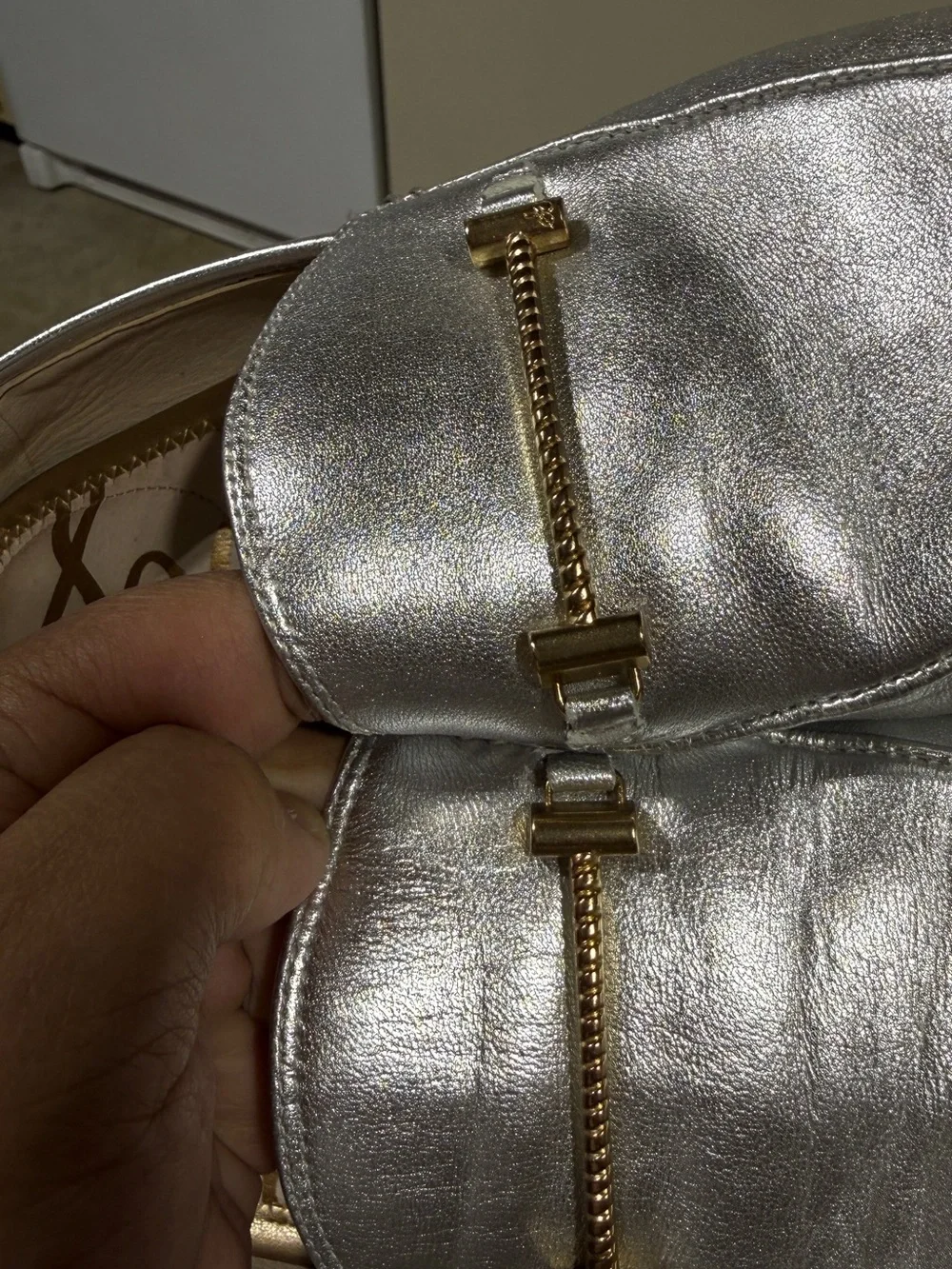 Sam Edelman Metallic Silver Loafers with Gold Bit